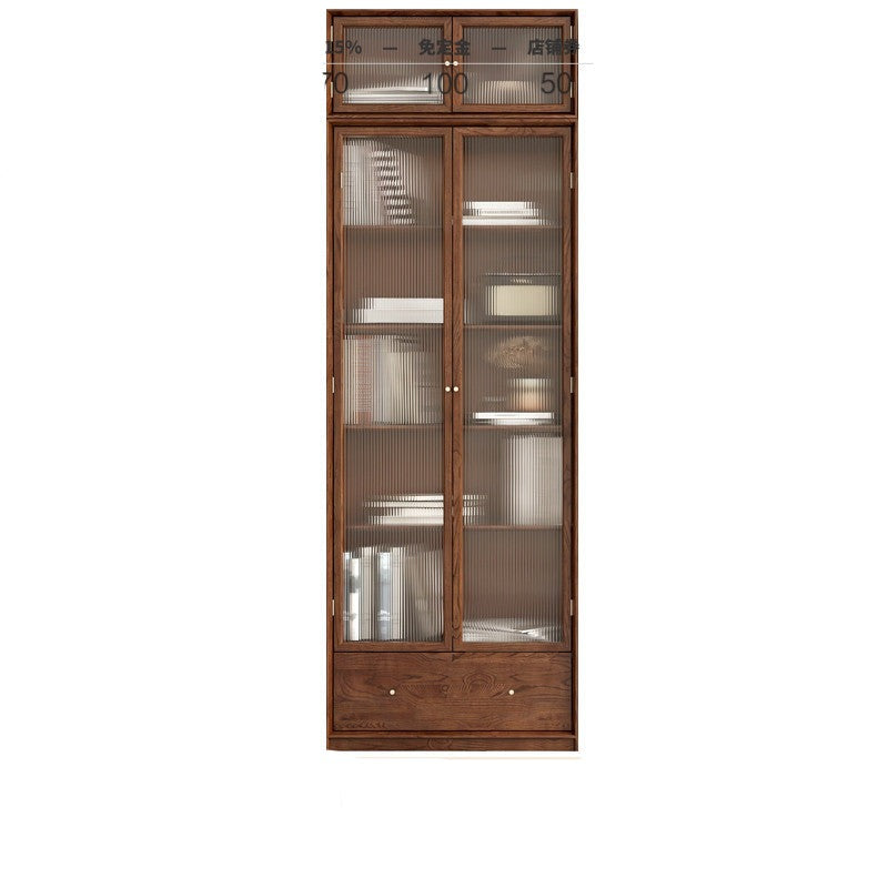 Oak Solid Wood Dust-Proof Glass Door Wall Floor-to-ceiling Bookshelf