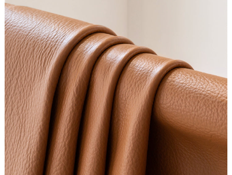 First-layer Yellow Cowhide Leather Sofa Light Luxury Italian Style.