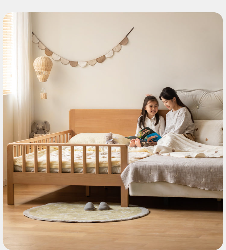 Beech Solid Wood Children's Bed for Boys and Girls Spliced Bed with Guardrail<