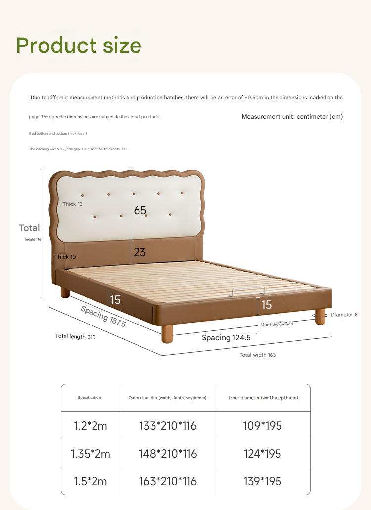 Beech Solid Wood Children's Organic Leather Soft High Headboard Biscuit Bed