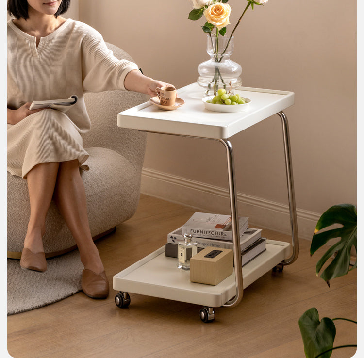 Solid RubberWood Edge Table C-type Mobile