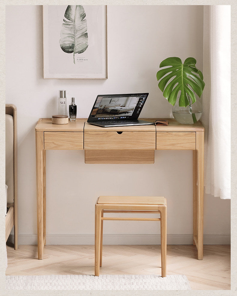 Ash Solid Wood Small Flip Vanity Table.