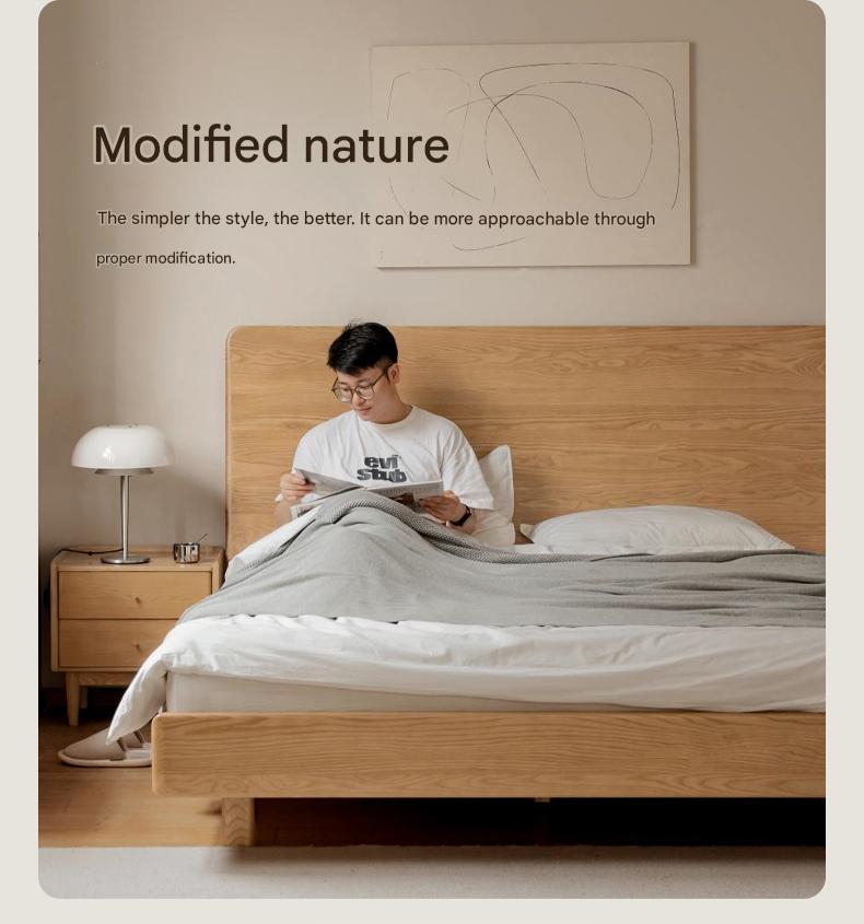 Ash Solid Wood Bed Simple High Headboard.