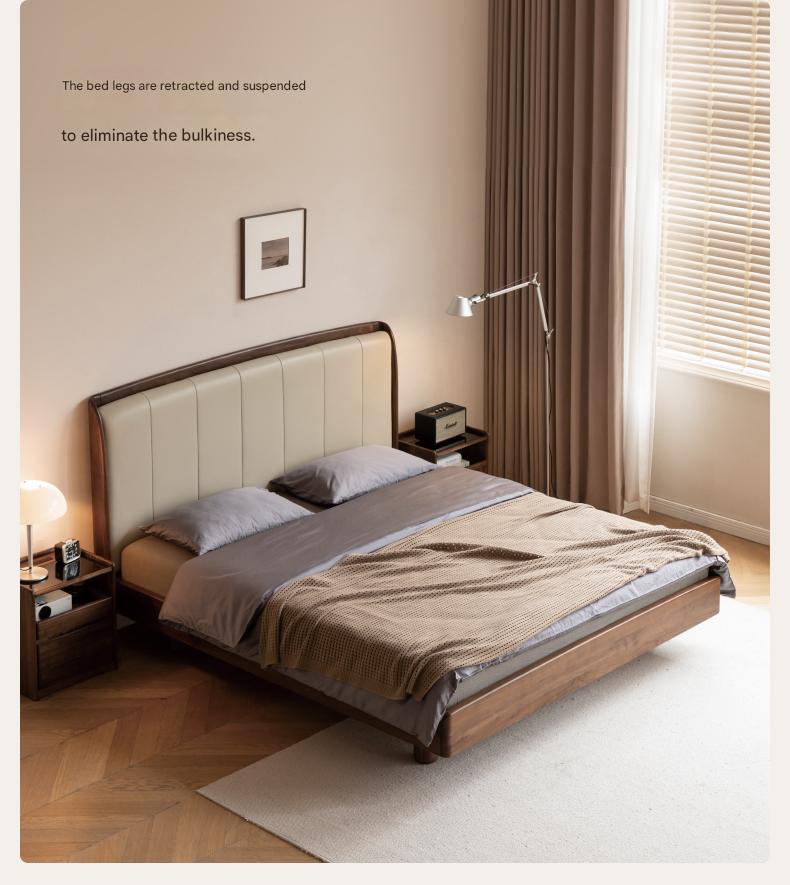 Black Walnut, Ash Solid Wood Leather Simple High Soft Back Bed