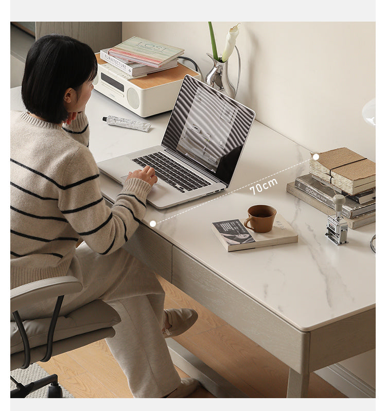 Oak, Poplar Solid Wood Slate Warm Elegant Desk With Drawer