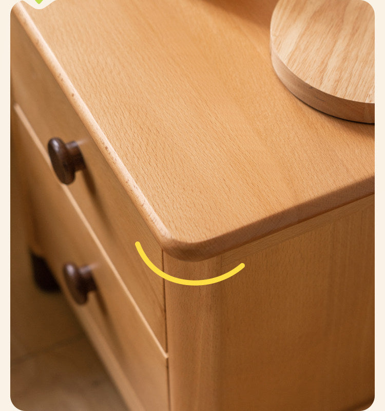 Oak, Beech Solid Wood Two-Drawer Nightstand