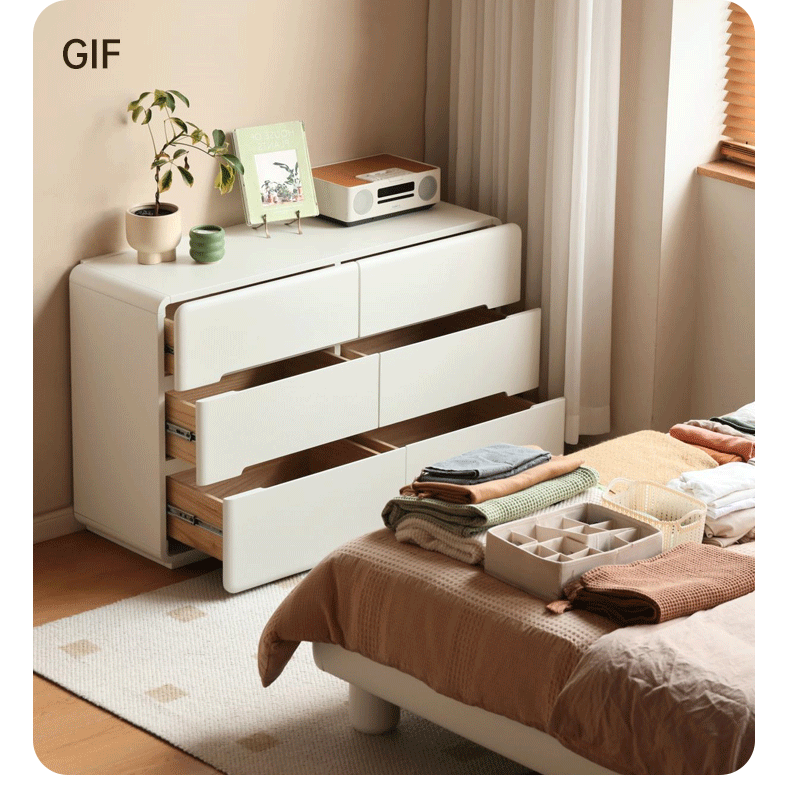 Poplar, Solid Rubberwood Storage Cream Drawer Dresser