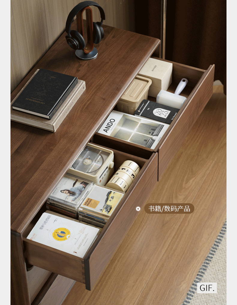 Black Walnut, Sandalwood Solid Wood, Solid Longan Hardwood Italian Light Luxury Chest of Drawers