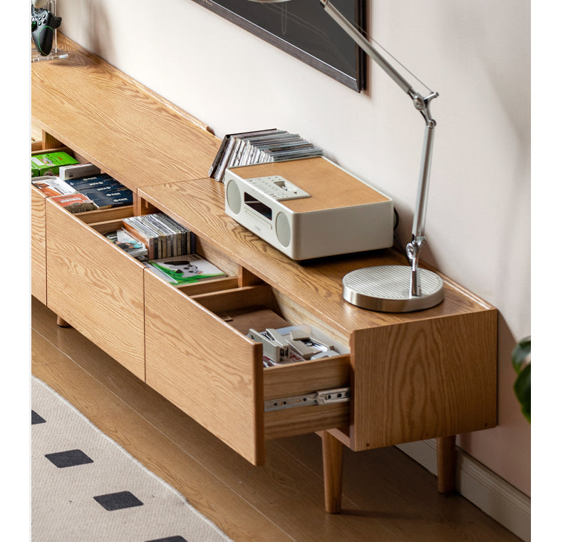 Oak Solid Wood Modern Large Floor TV Cabinet.