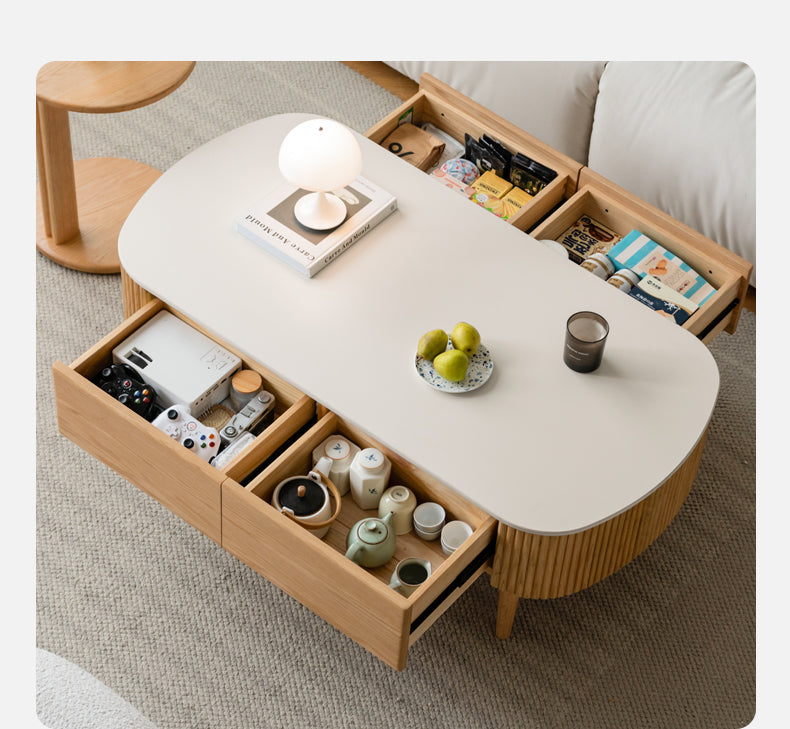 Oak Solid Wood Slate Coffee Table Modern Log Coffee Table