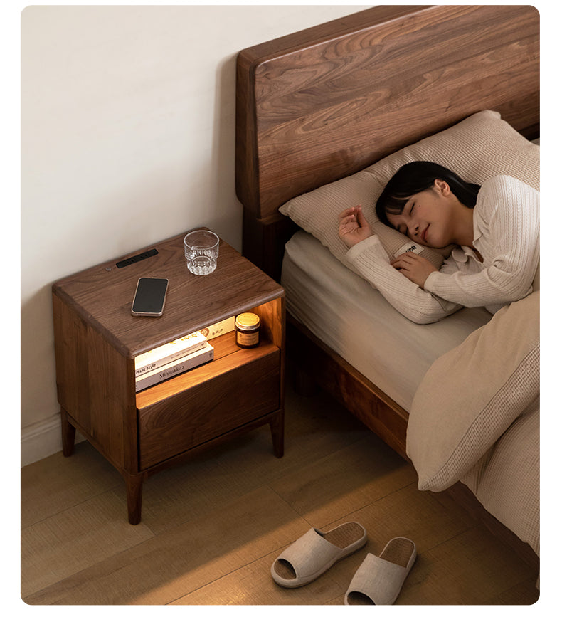 Black Walnut, Ash Solid Wood Nightstand With Light