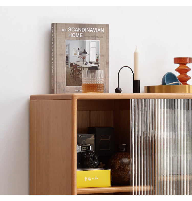 Beech Solid Wood Sliding Door Side Cabinet