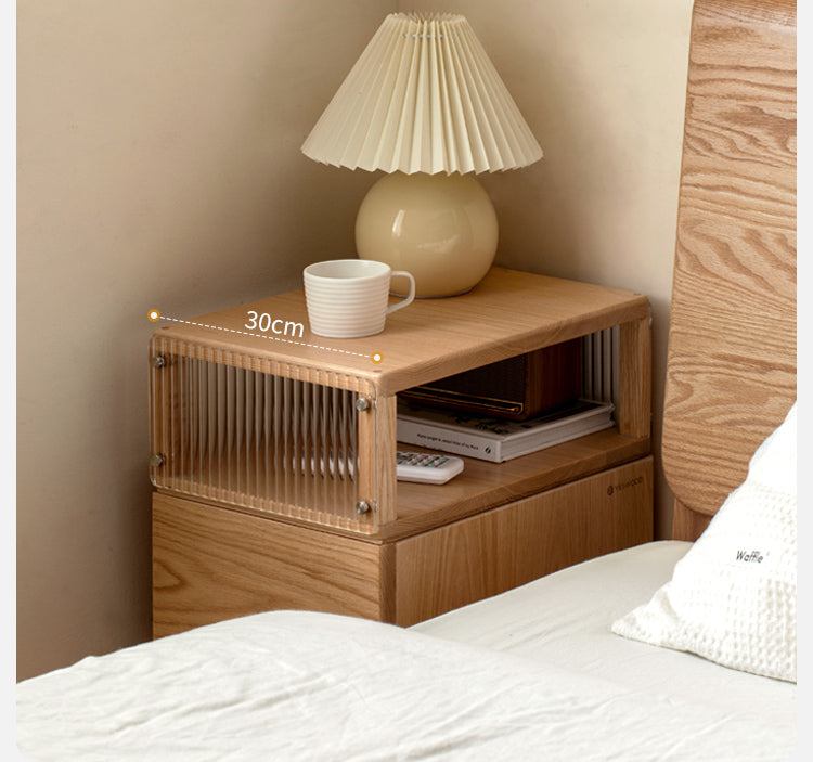 Oak Solid Wood wheel nightstand Narrow with Light)
