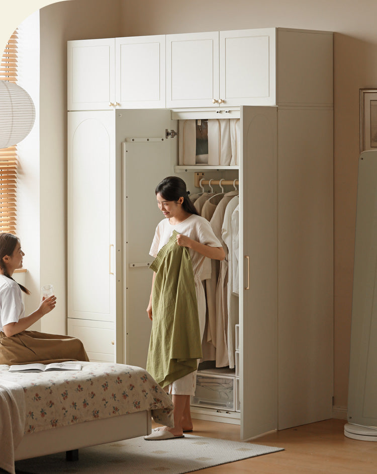 Pine Solid Wood Wardrobe French Cream Style.