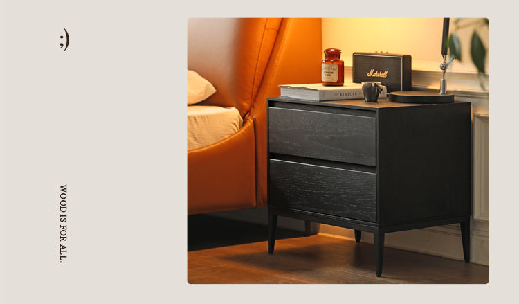 Genuine leather cowhide bed bedroom complete furniture light luxury style black.