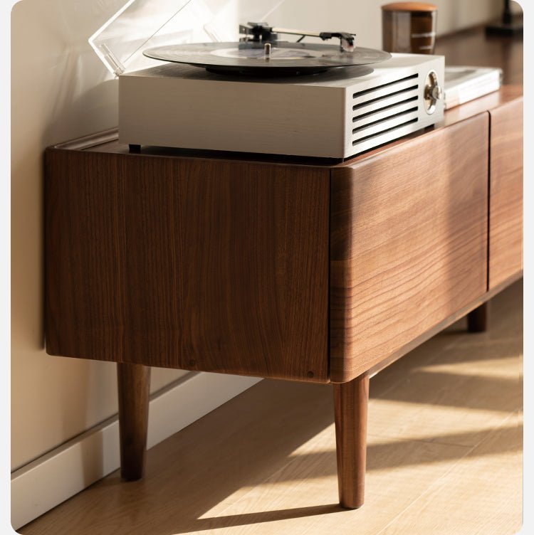 Black Walnut Solid Wood TV Cabinet, Modern and Minimalist-