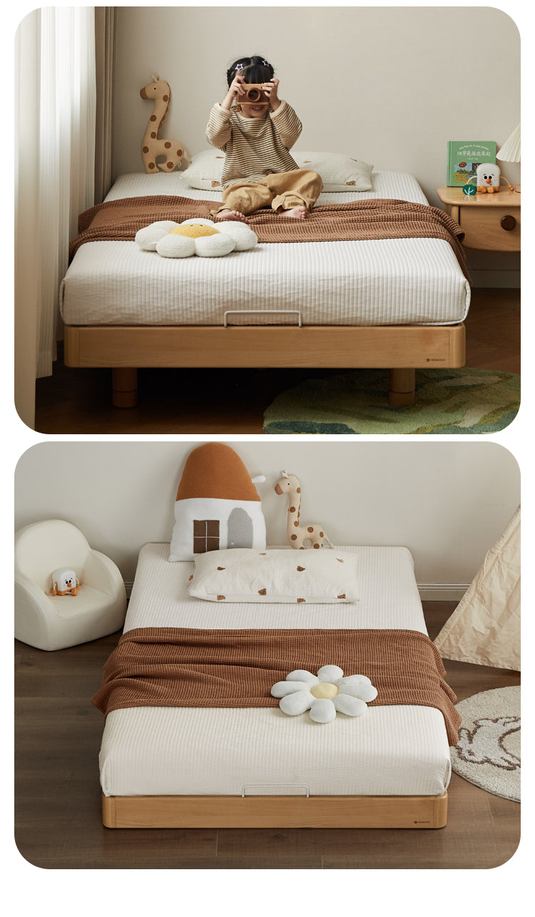 Beech Solid Wood Children's Splicing Platform Bed, Headboard-Free Bed
