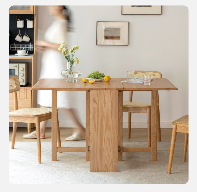 Oak Solid Wood Folding Table, Retractable Dining Table