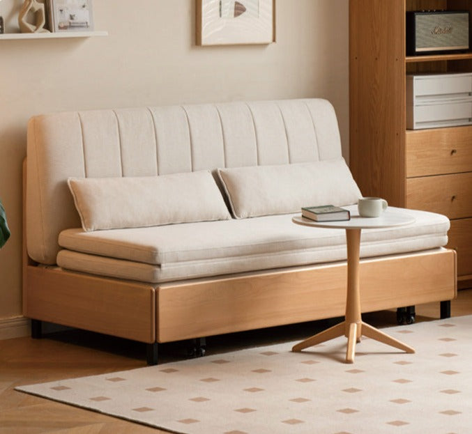 Beech Solid Wood Retractable Fabric Sofa Bed.