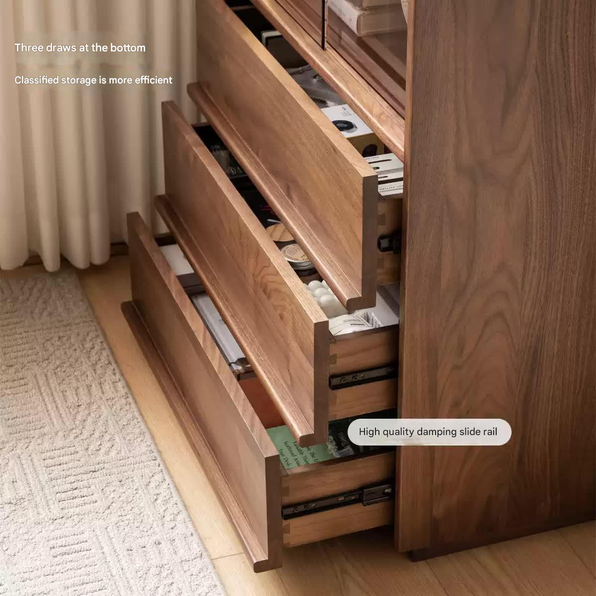 Oak, White oak, Black Walnut Solid Wood Wabi-Sabi Style Floor Side Cabinet.