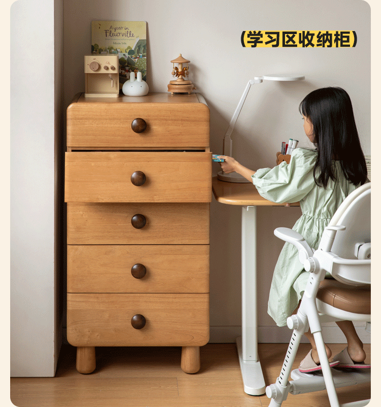 Solid Rubberwood Original Wood Style Kids Dresser