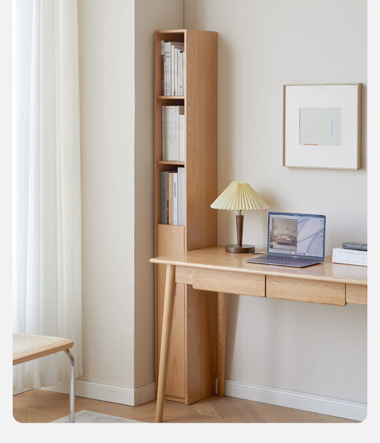 Oak, Rubber Solid Wood Ultra Narrow Bookcase