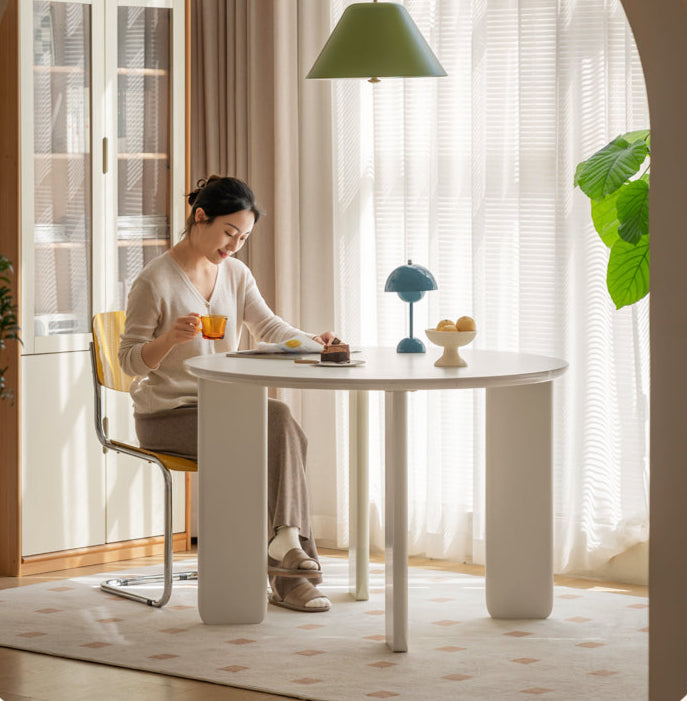 Poplar Solid Wood White Rock Board Round Dining Table