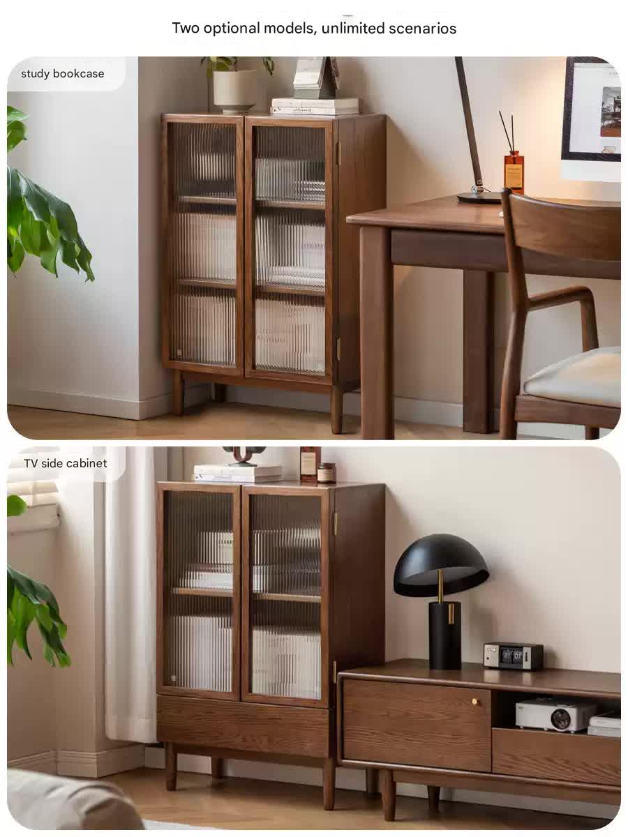 Oak Solid Wood Modern Side Cabinet.