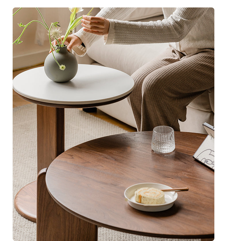 Black Walnut Solid Wood Slate Round Tea Coffee Table