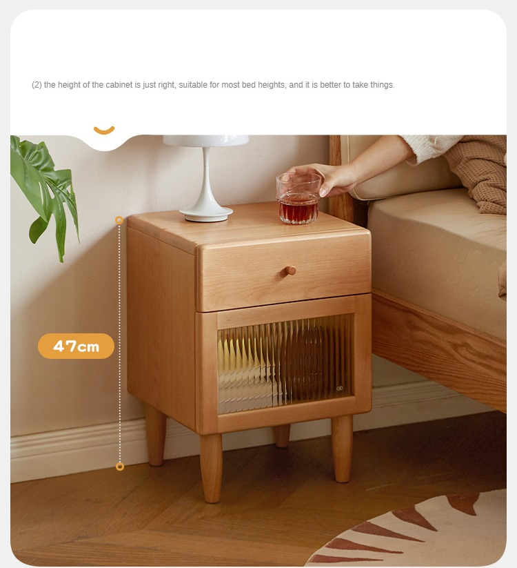 Beech Solid Wood Nightstand With Light