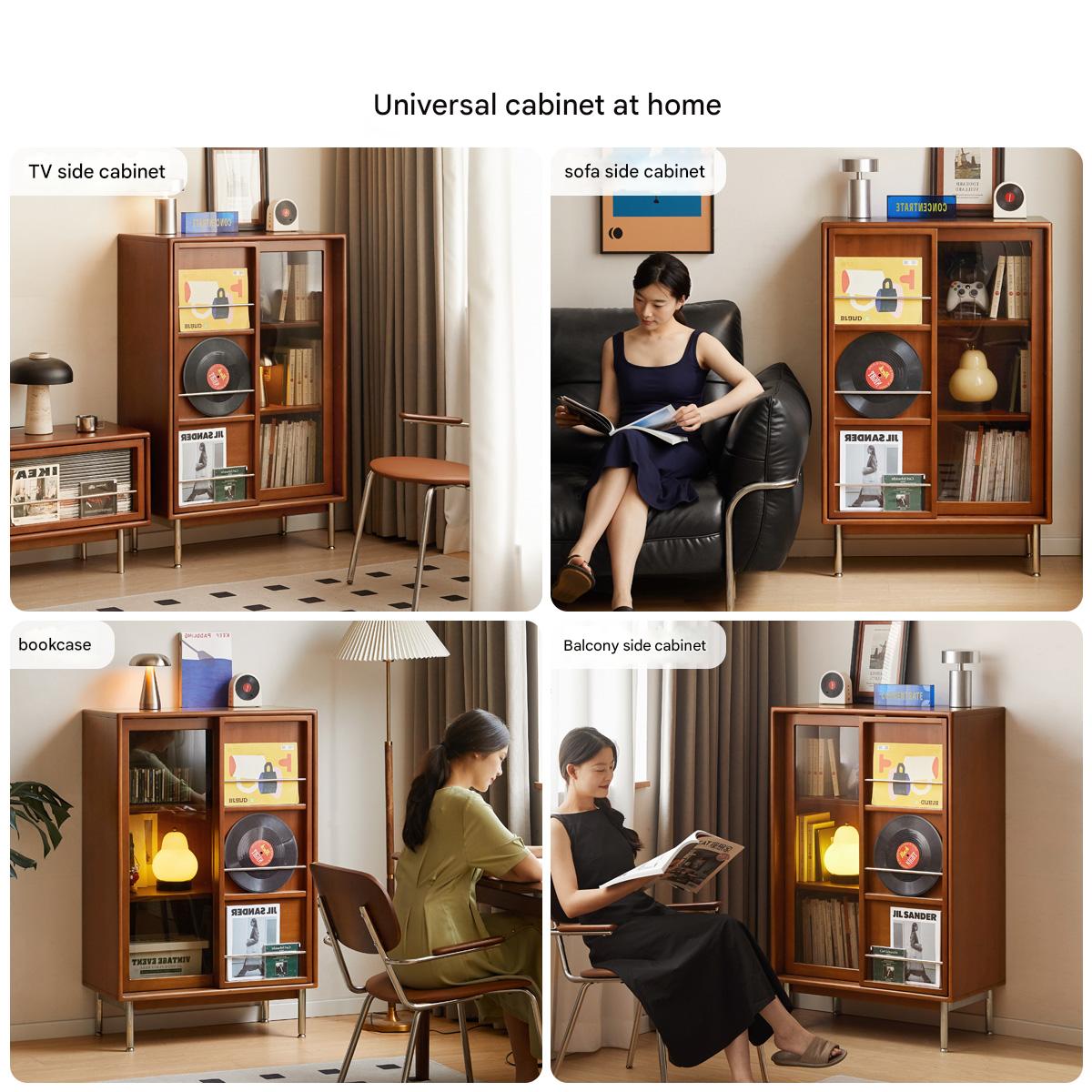 Poplar Solid Wood Ancient Style Sliding Door Side Cabinet.