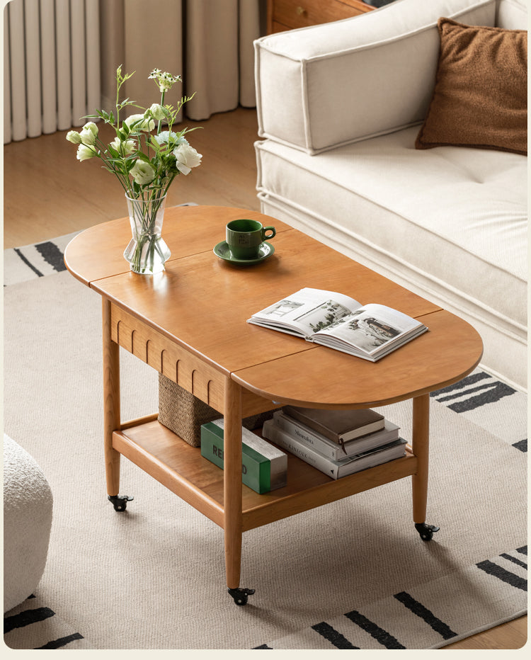 Cherry Solid Wood Mobile Folding Coffee Table.