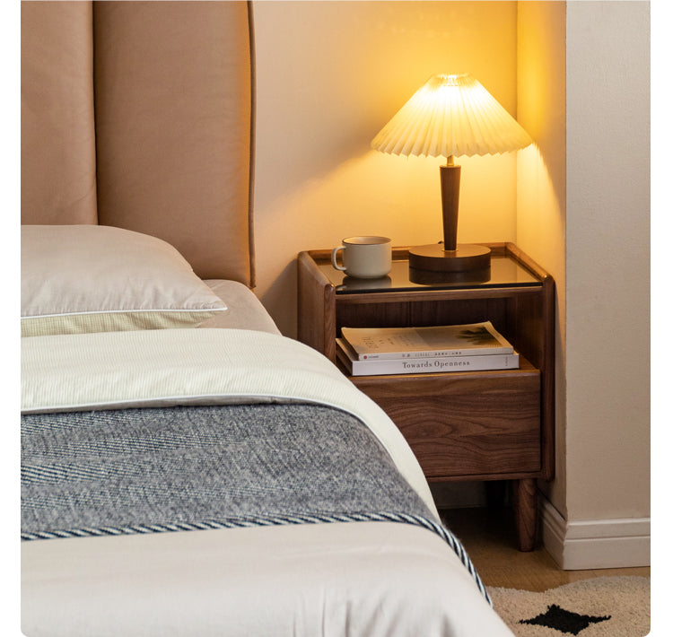 Black walnut, Caluswood Solid Wood Night Stand Glass Countertop