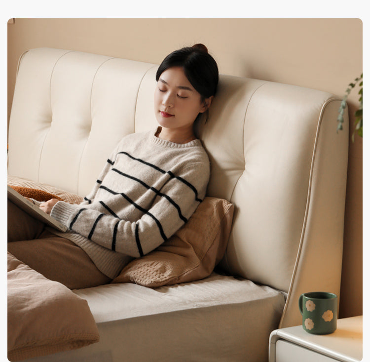 Leather Cream Soft Box Bed