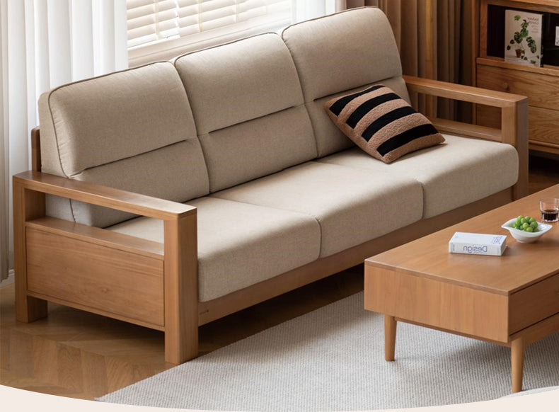Poplar Solid Wood Sofa Modern Simple High Back Fabric Sofa