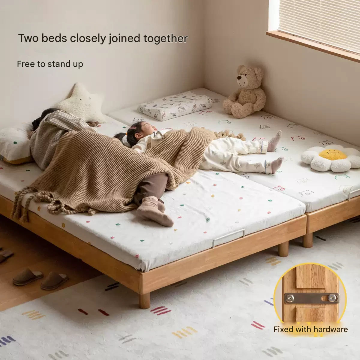 Rubberwood Solid Wood Mother-and-child platform bed, headboard-free bed
