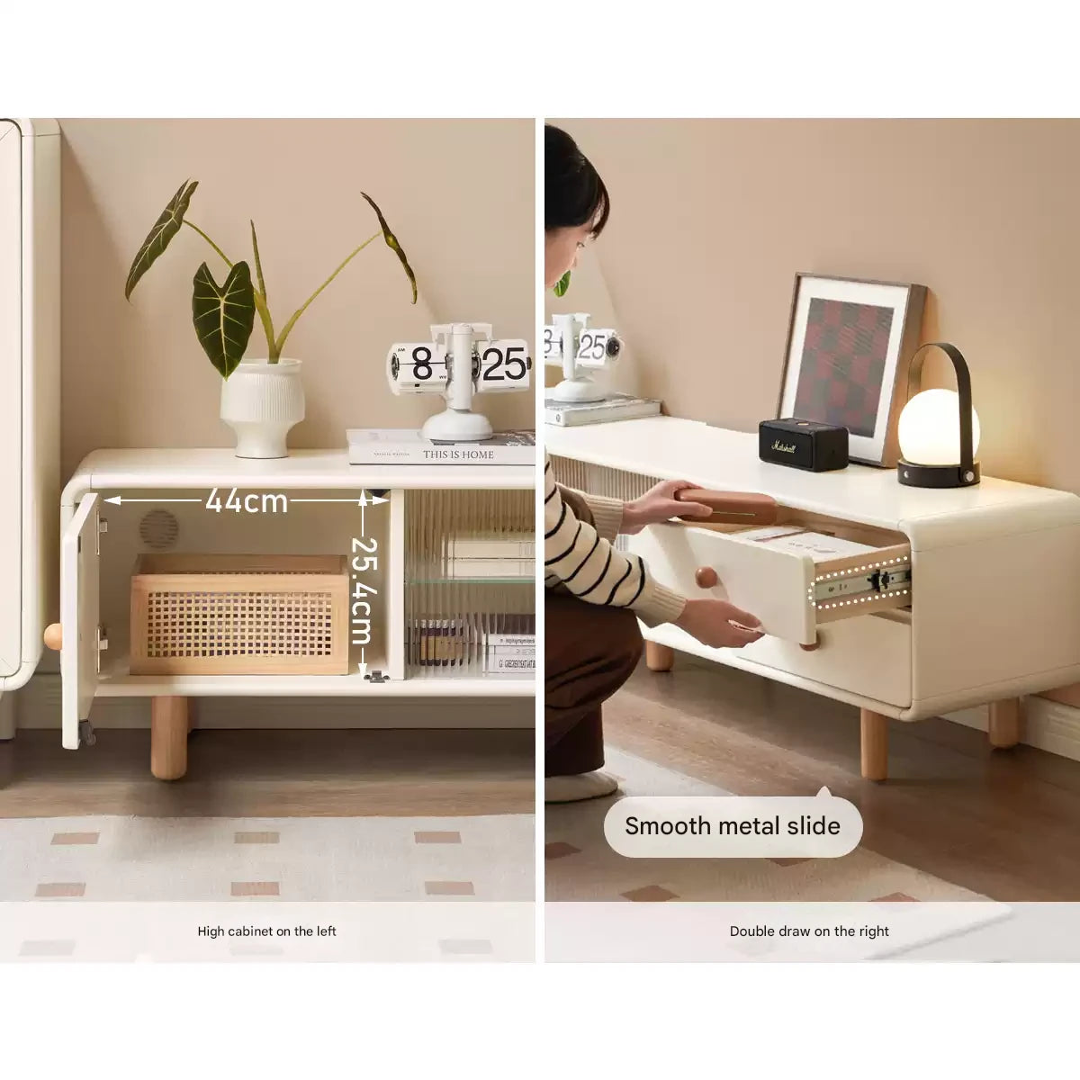 Solid Rubberwood White Floor TV Cabinet.