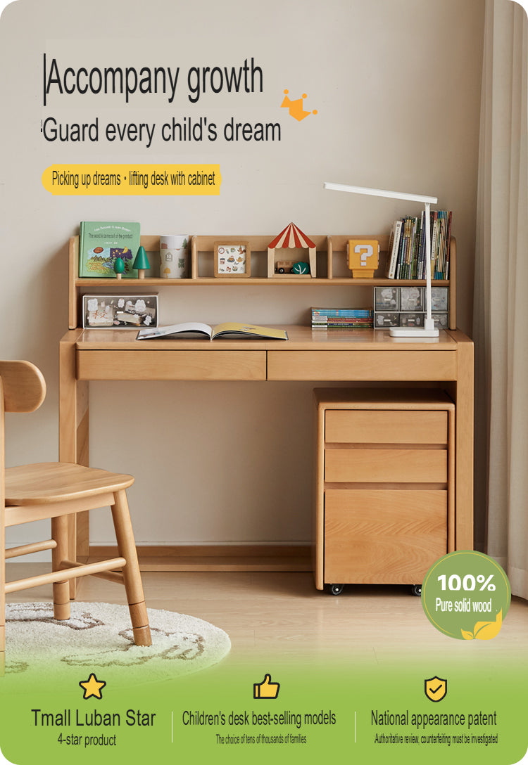 Beech Solid Wood Desk Can Be Lifted and Adjusted