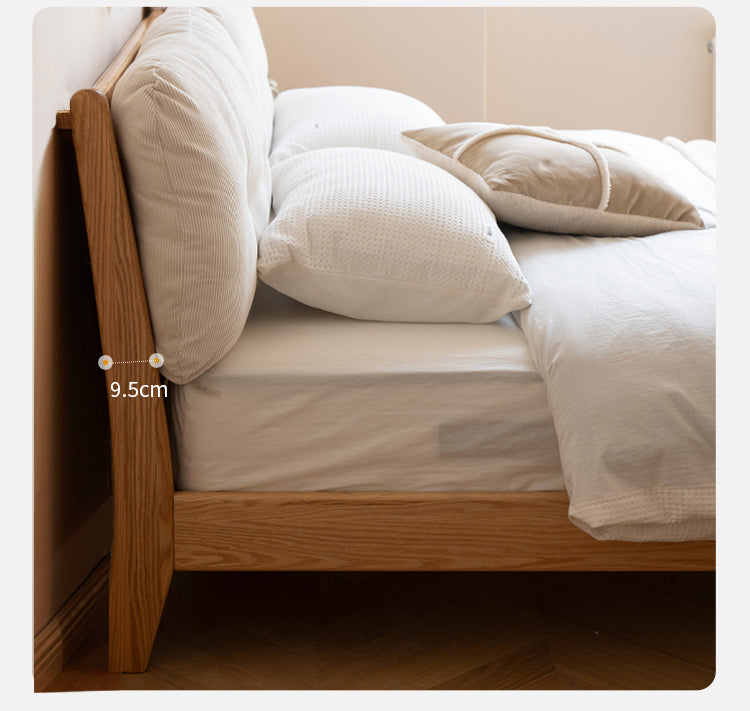 Oak Solid Wood Cream Style Soft Bed
