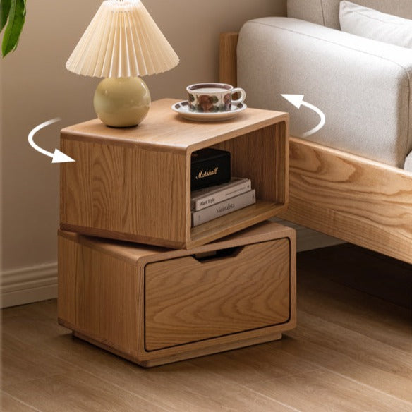 Oak Solid Wood SideTable Rotating Nightstand.