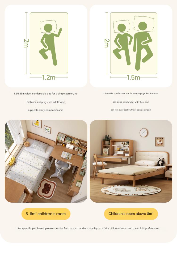 Rubber Solid Wood Cream Style Single Bed.
