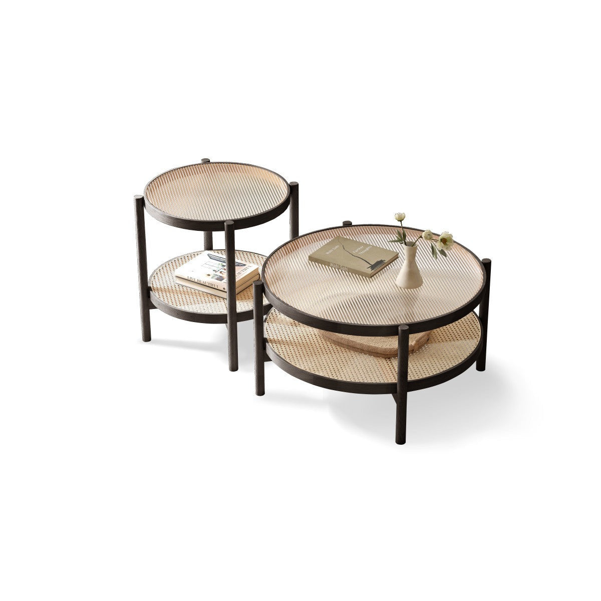 Coffee table.glass, rattan Oak solid wood"