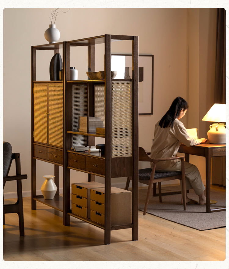 Black Walnut, Ash Solid Wood Bookshelf Display Cabinet Simple Bookcase