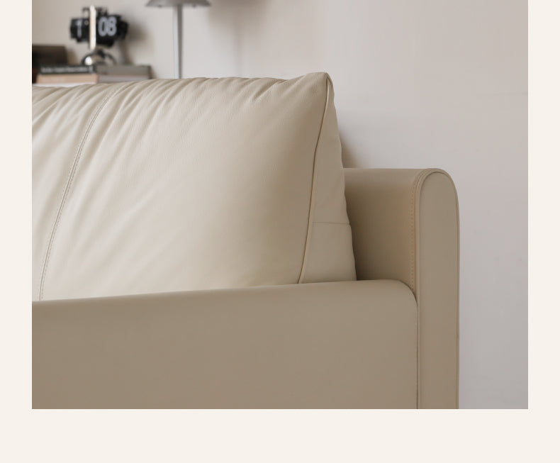 Leather Straight White Italian Sofa.