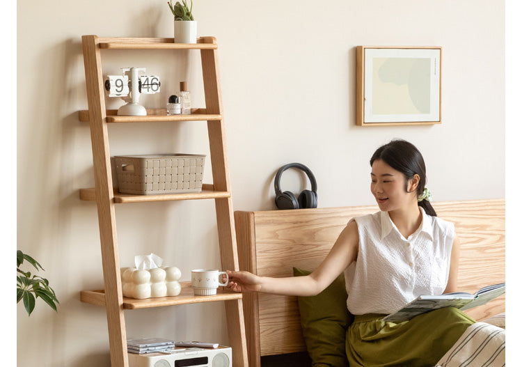 Oak Solid Wood Side Cabinet, Trapezoidal Storage Rack