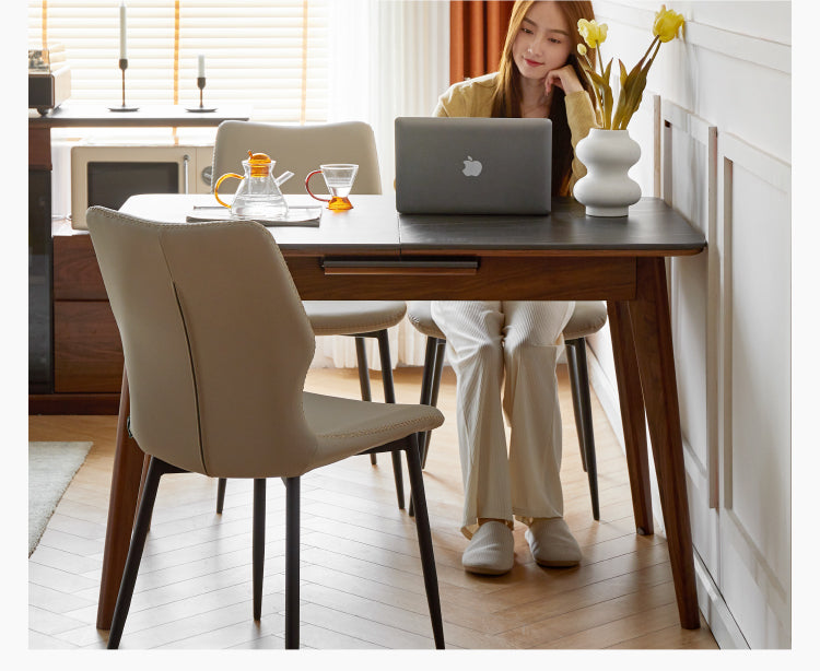 Black Walnut, Ash Solid Wood Telescopic Rock Slab Dining Table
