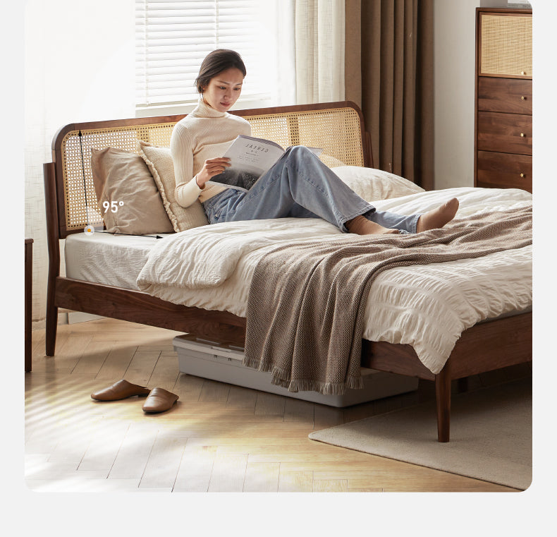 North American Black Walnut Solid Wood Rattan Bed