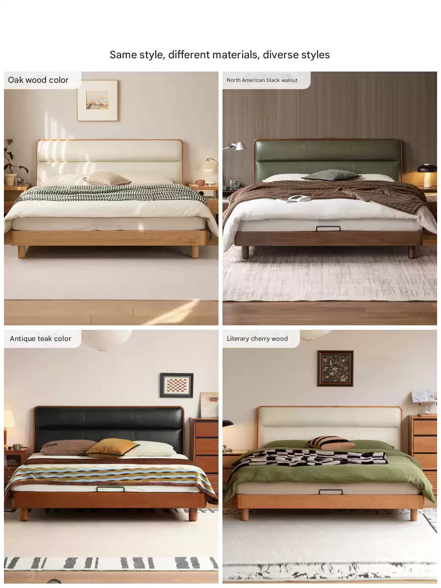 Oak, Ash solid wood genuine leather soft bed