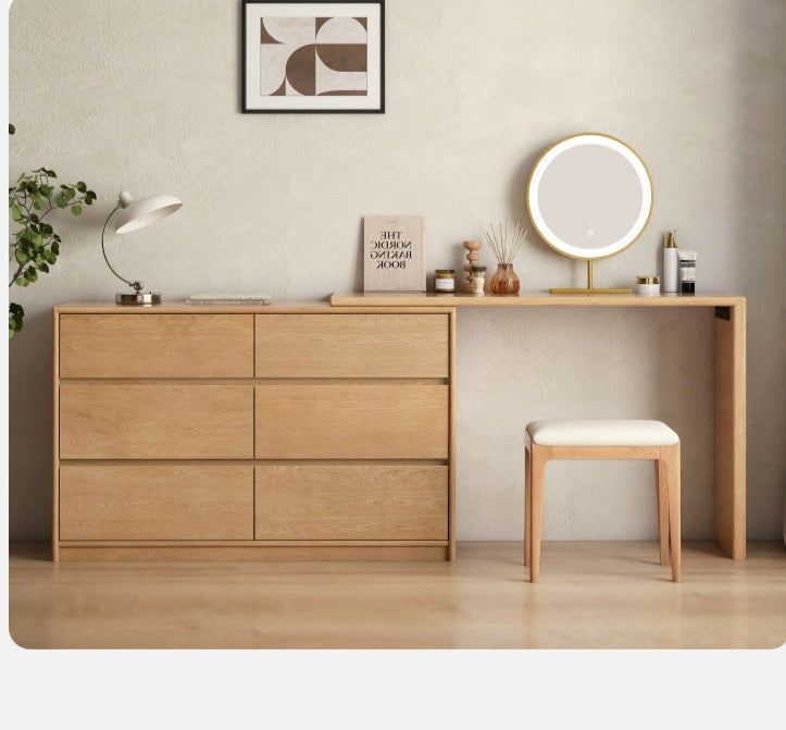 Oak, Solid Rubberwood Dressing Table L-Shaped Corner
