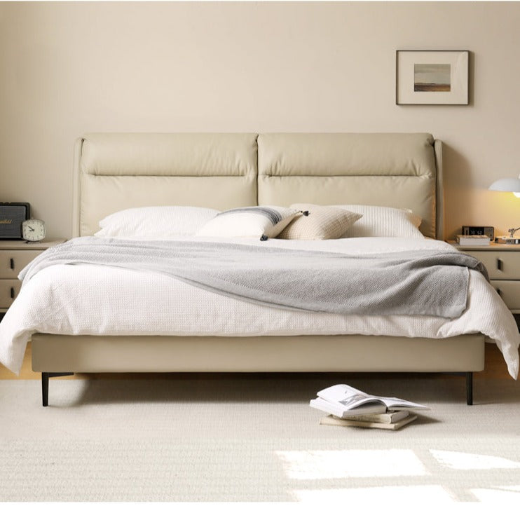 Cream Style Leather First Layer Cowhide Bed
